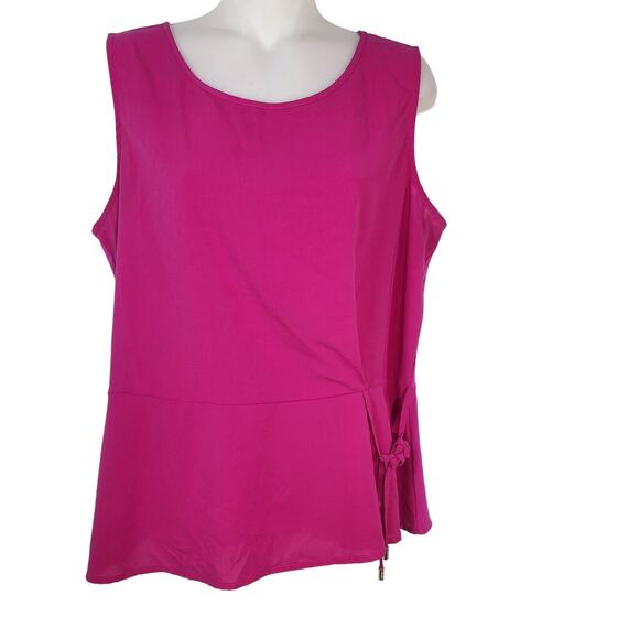 Calvin Klein Women Top Large Pink Sleeveless Blouse Side Tie Peplum Stretch Tank - Picture 1 of 10